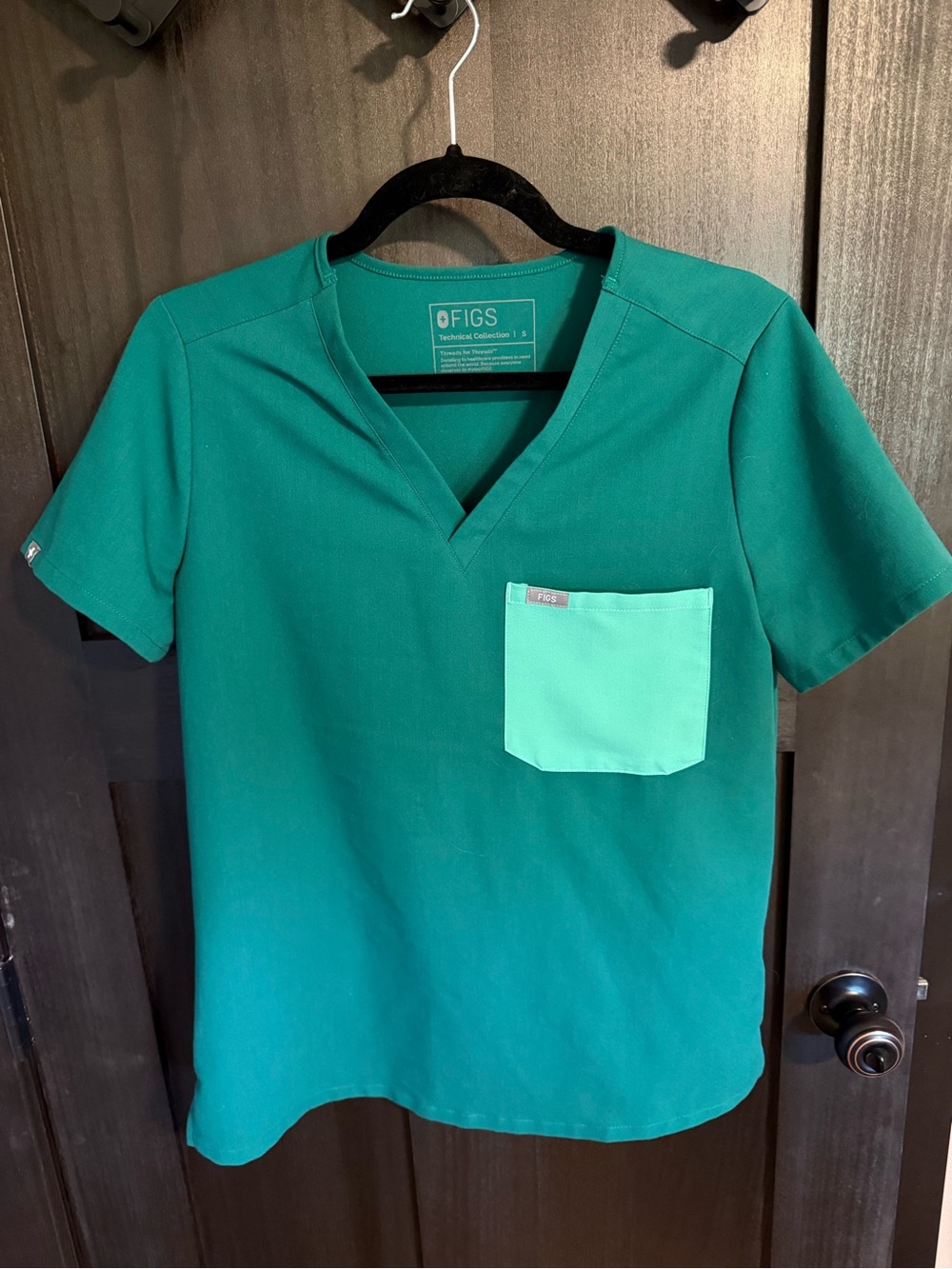 FIGS Teal V-Neck Scrub Top with Chest Detail